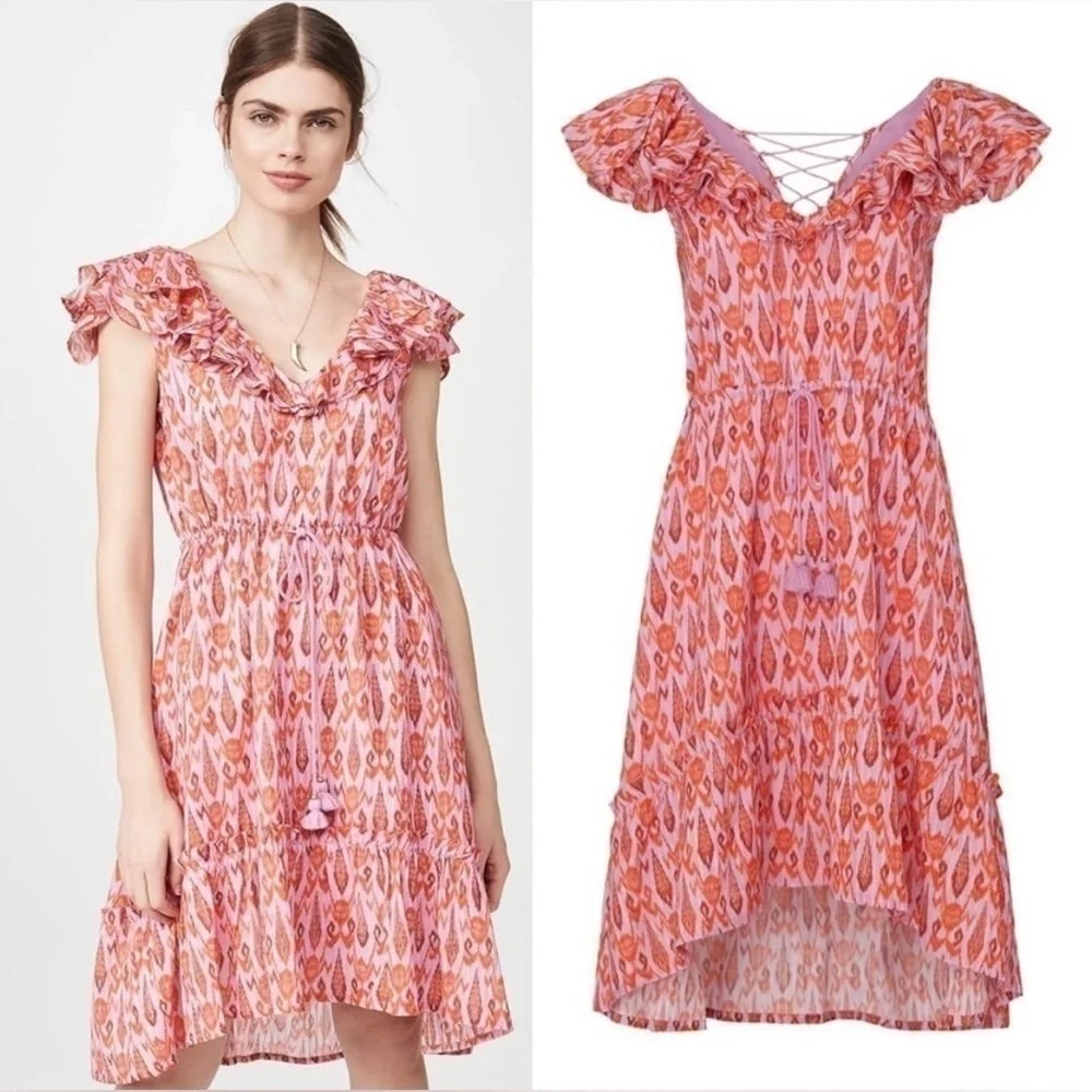 Figue Tahlia Ruffle Pink High-low Dress Size XS Flutter Sleeve